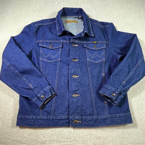 Wrangler Men’s Large Blue Cowboy Cut Denim Trucker Work Jean Jacket Western - Picture 1 of 9
